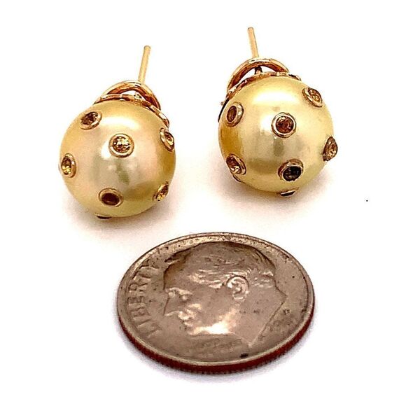 South Sea Pearl Sapphire Earrings 14k Gold 11.33 mm Certified $5,950 113478 - Picture 9 of 16